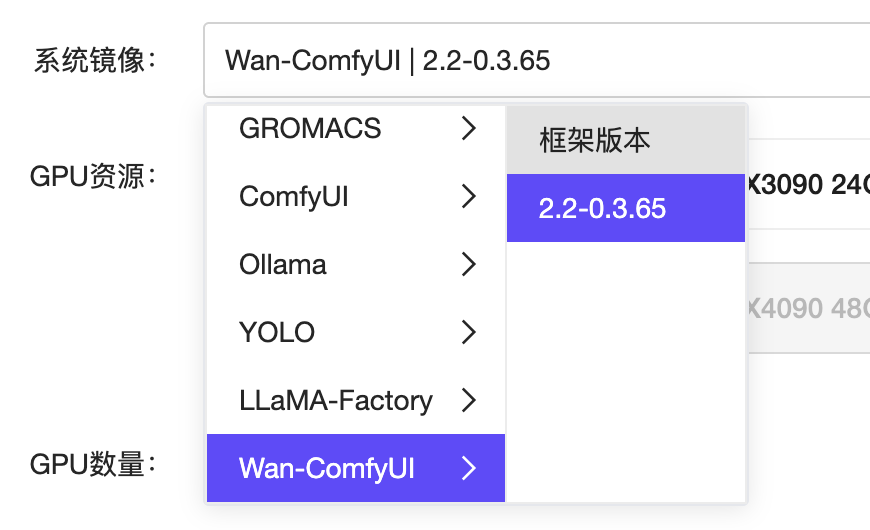 选择Wan-ComfyUI镜像.png#444px #270px